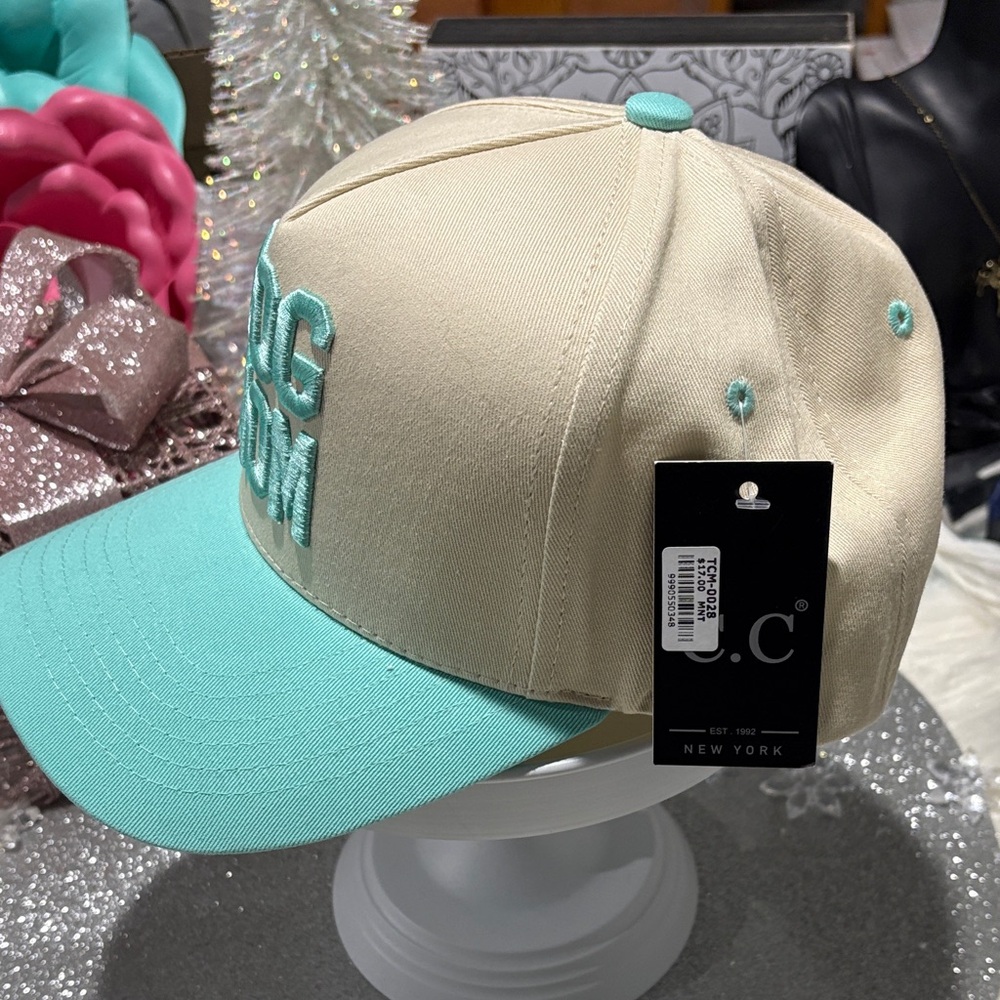 Dog Mom Trucker Cap - Aqua Blue and Beige - Picture 3 of 4
